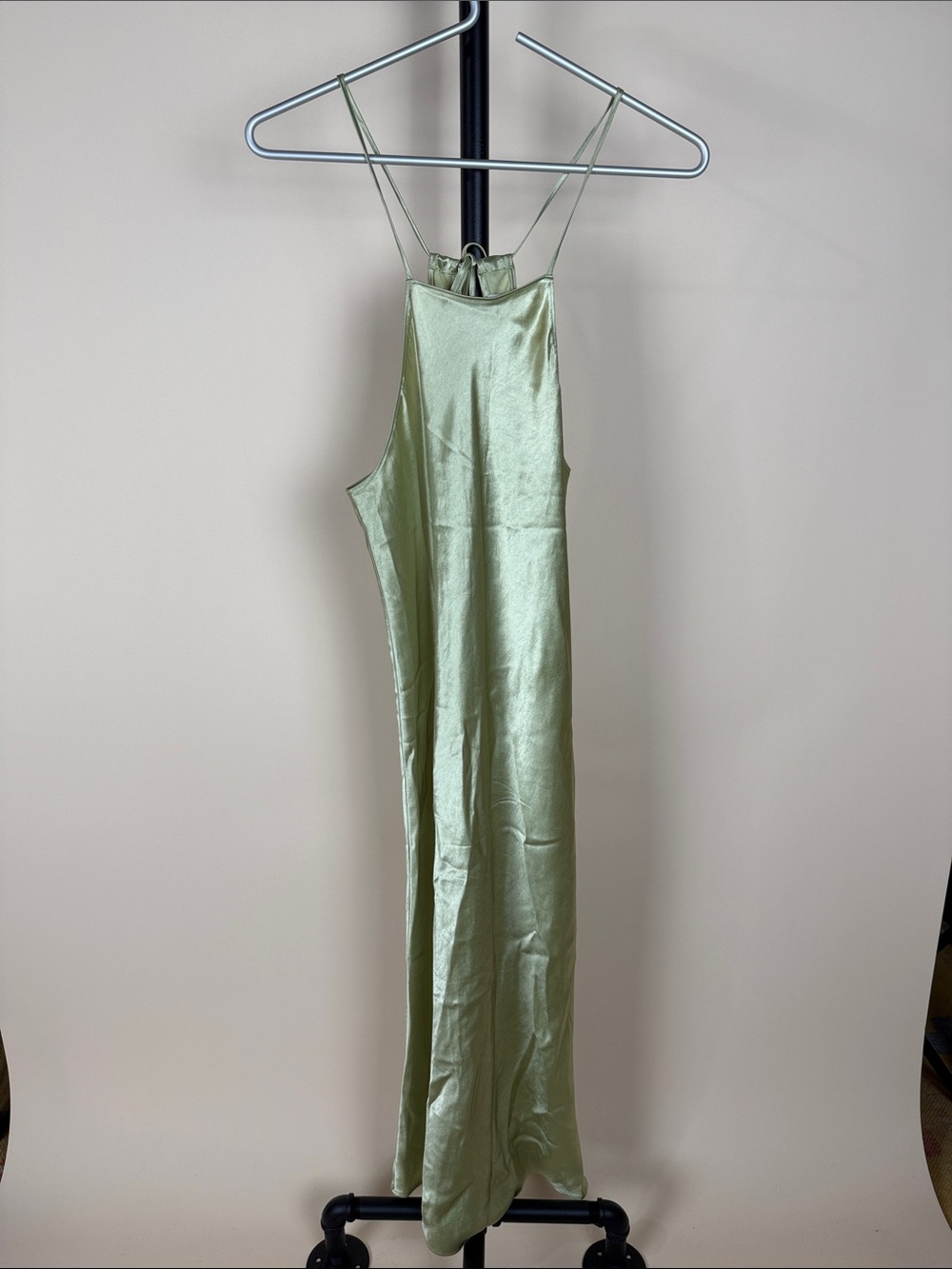 Babaton Satin Slip Dress in Light Sage Green